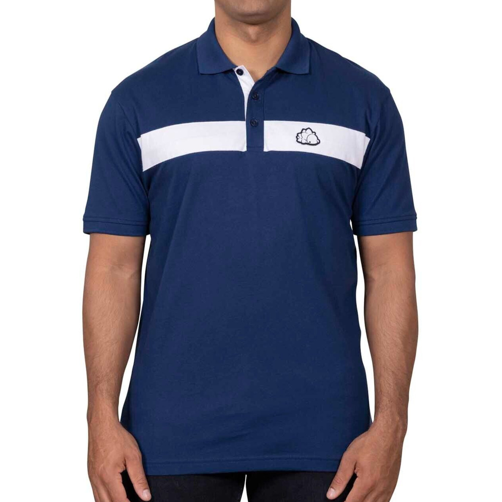 Pokemon Center Polo Size MEDIUM Mens SNOM Blue White Stripe Shirt